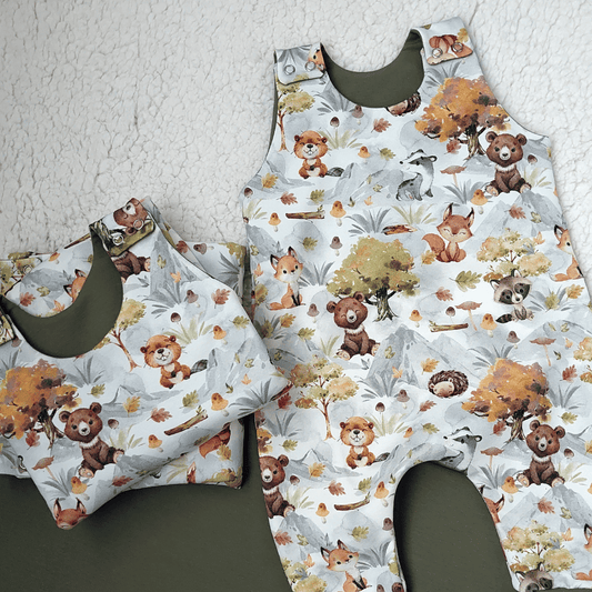 Kids romper with forest animal print