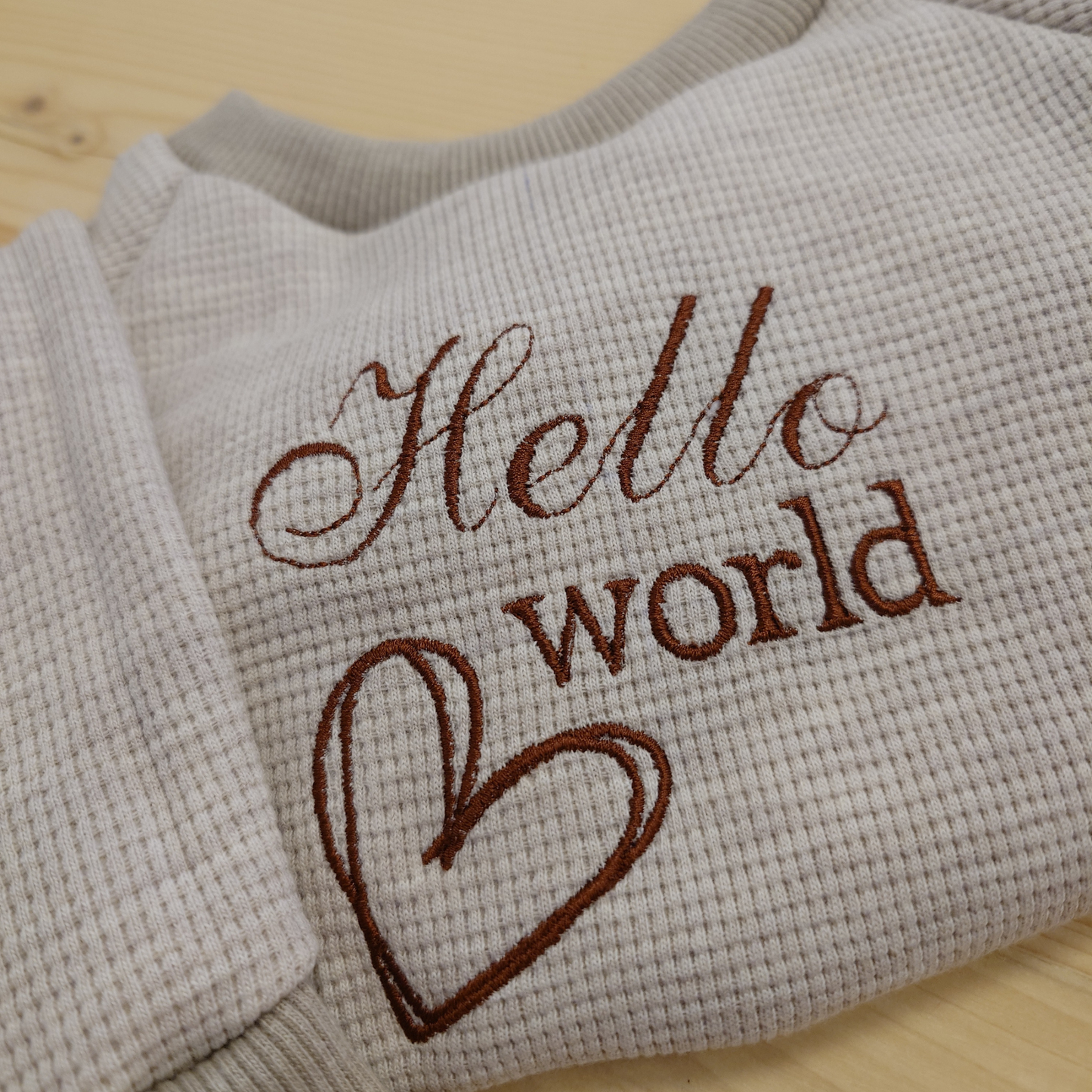 Hello World Newborn Waffle Jumper | Handmade Baby Sweatshirt