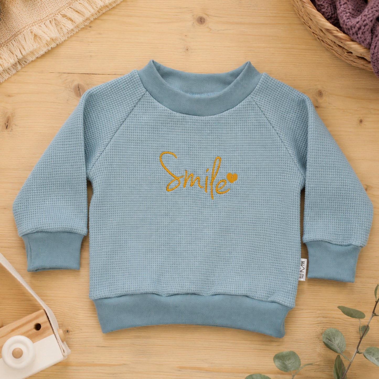 Sea Green Waffle Jumper - Smile Embroidery