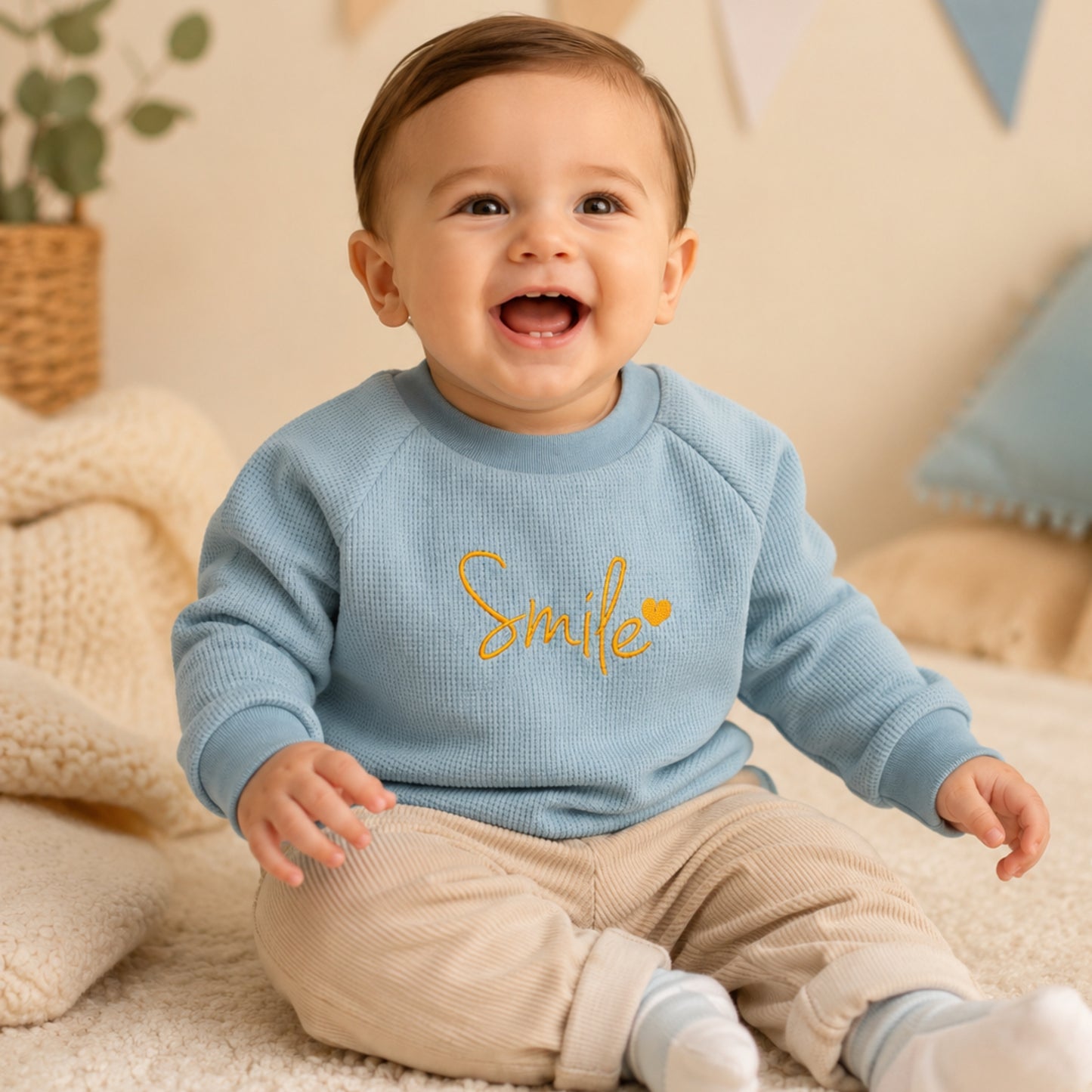 Sea Green Waffle Jumper - Smile Embroidery