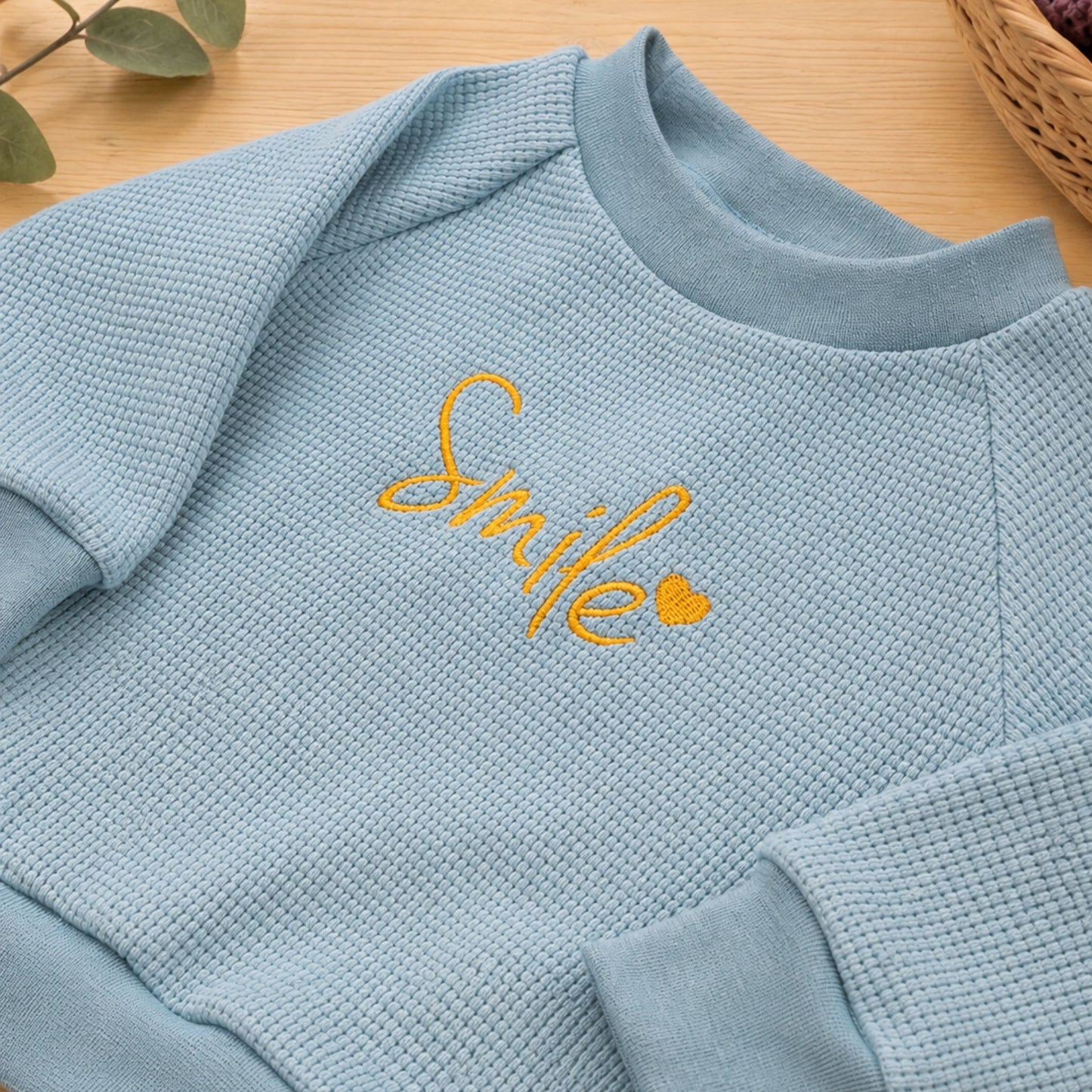 Sea Green Waffle Jumper - Smile Embroidery
