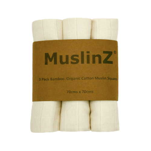 Muslin Square 3 Pack 70x70cm – Unbleached Bamboo/O.Cotton